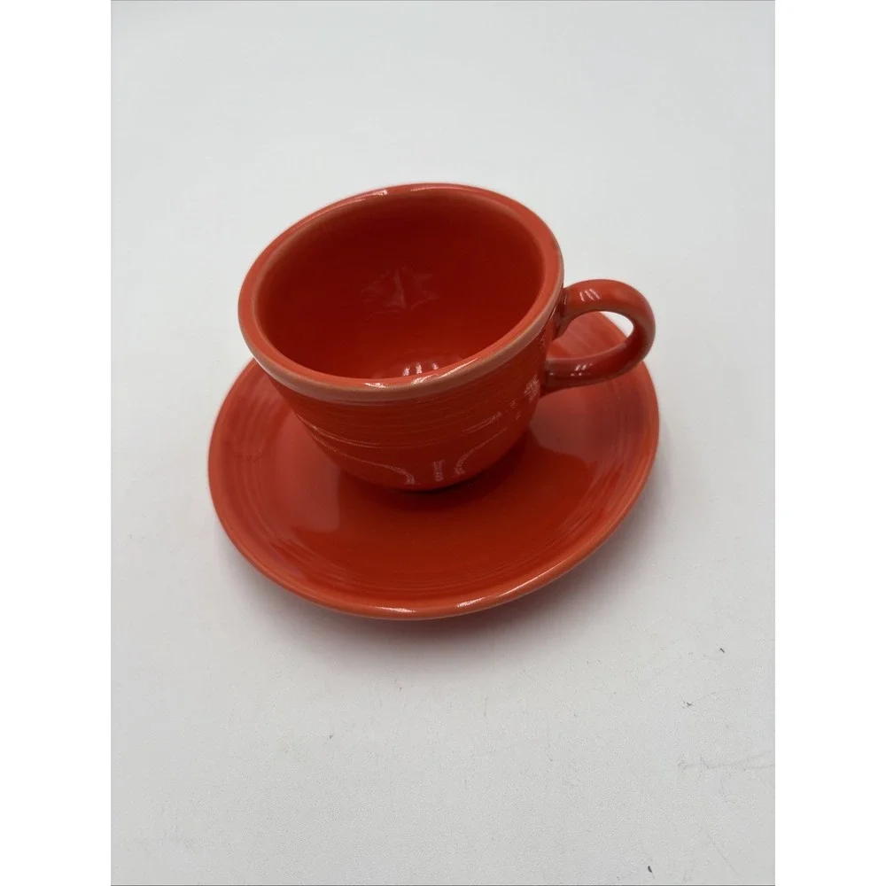 Fiestaware Coffee Tea Cup & Saucer Homer‎ Laughlin Co HLC USA Orange With Lead
